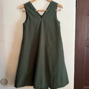 RYE | Hunter Green V Neck V Back Cotton Trapeze Minimalist Dress | Small
